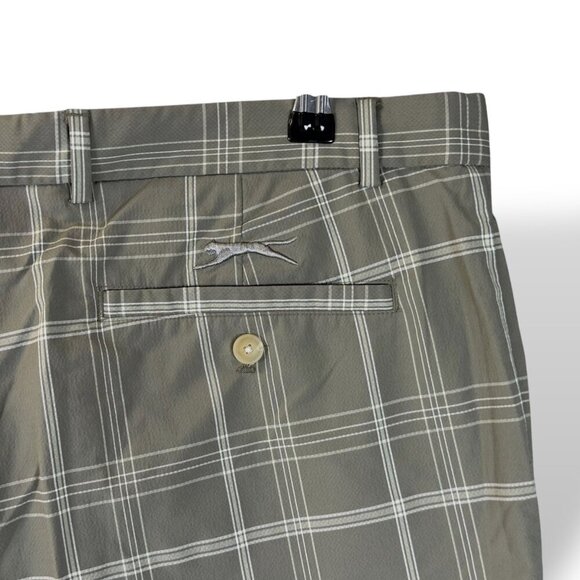Slazenger Golf Shorts Mens Size 38 Tan Plaid Flat Front Pockets 11" Stretch - Picture 4 of 9